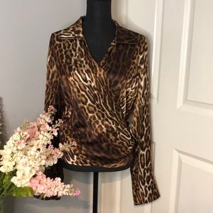 Lafayette 148 Silk Wrap Leopard Blouse